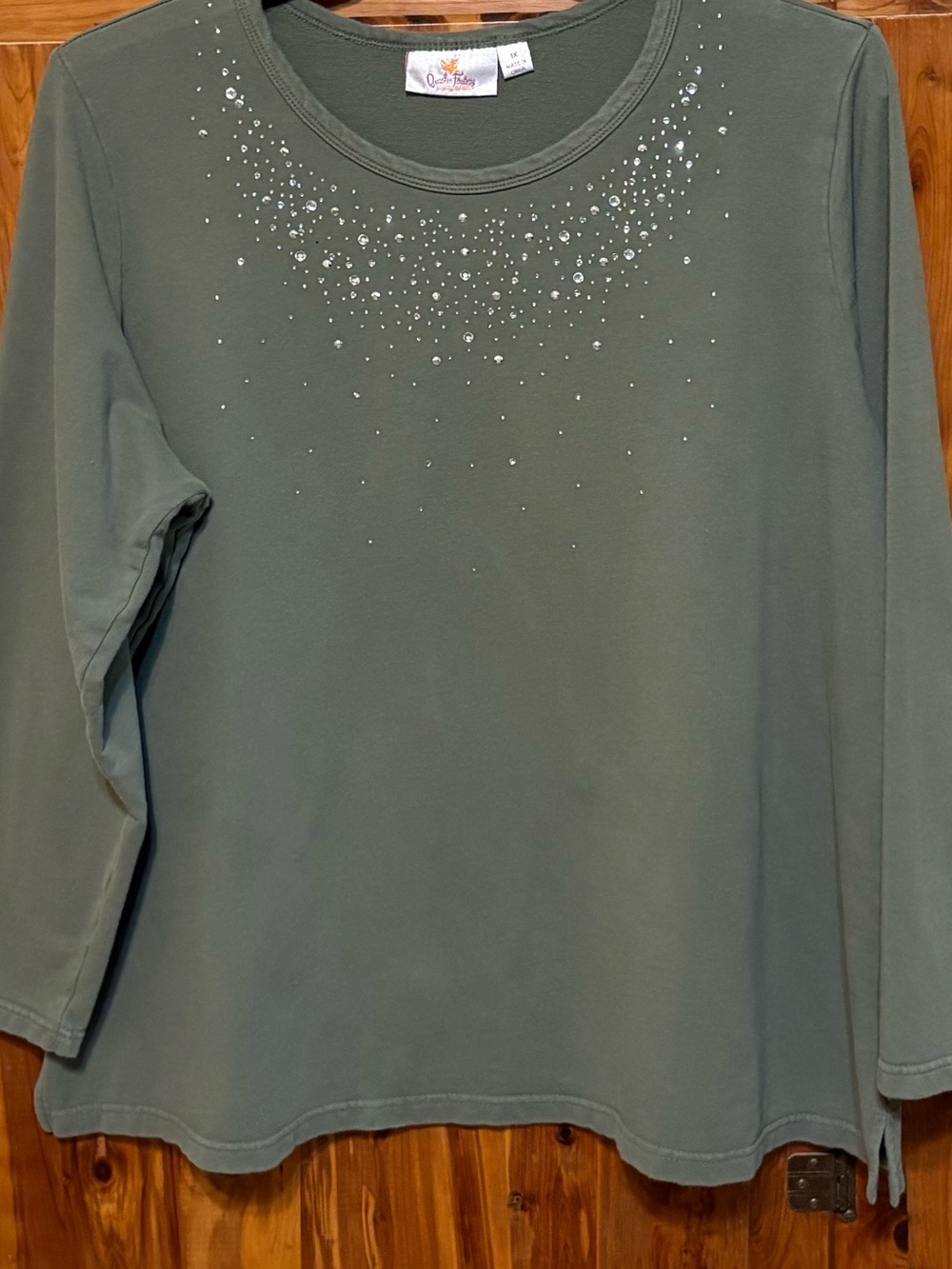 Quacker Factory Rhinestone and Stud French Terry Shirt